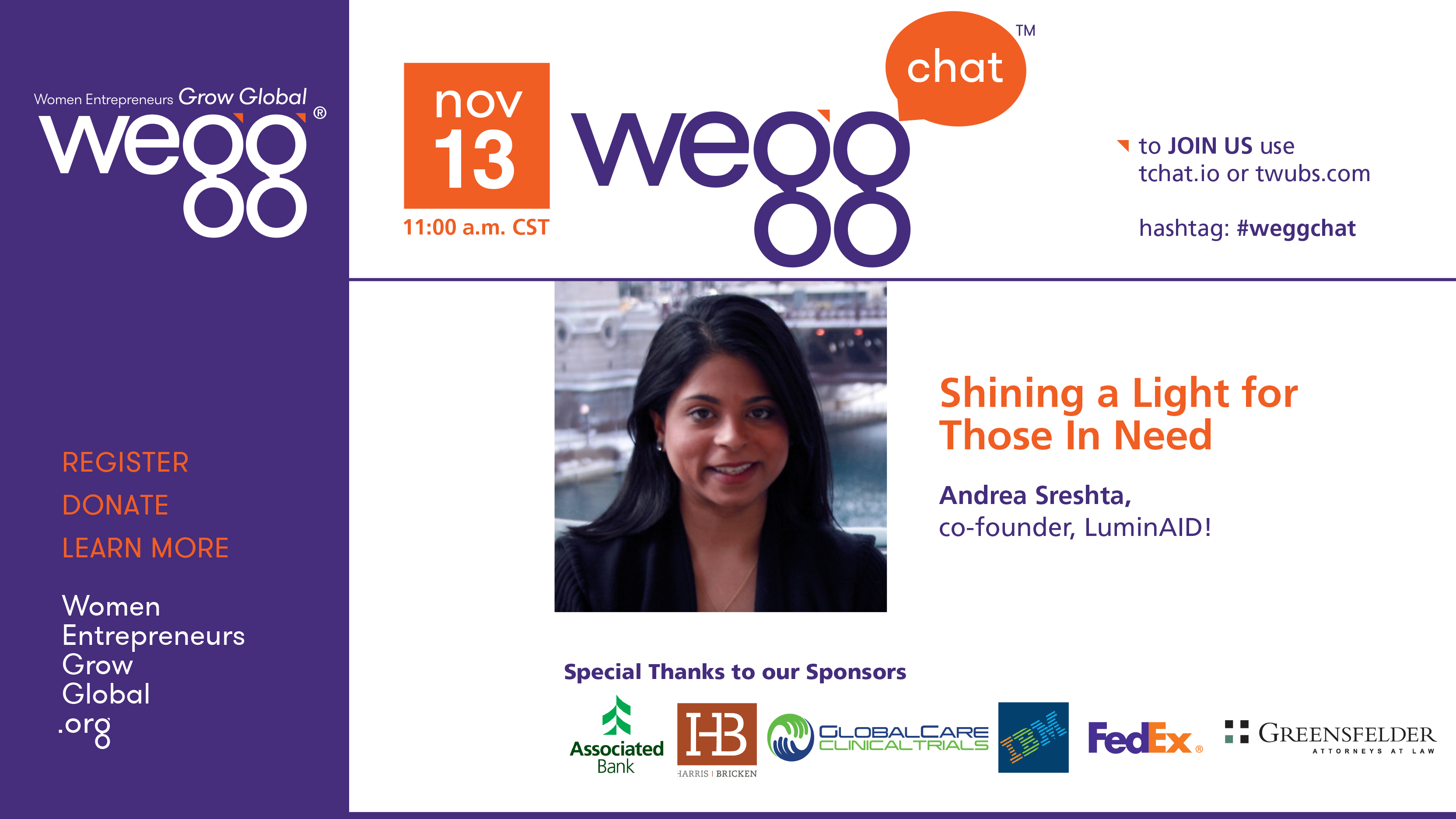 weggchat® November 13, 2019 from 11:00-12:00 PM CT (via Twitter) with hashtag #weggchat